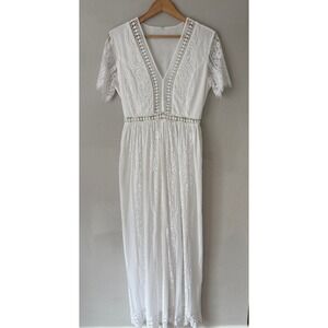 White Floral Lace Crochet Boho Maxi Dress Wedding Bridal Festival Coquette